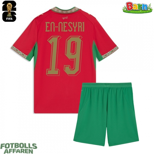 Marocko Youssef En-Nesyri #19 Hemmaställ Barn VM 2026 Kortärmad (+ Korta byxor)